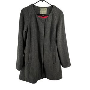 Mac & Jac Over Coat Size 10 Jacket Wool Blend One Button Gray Pockets Lined Red